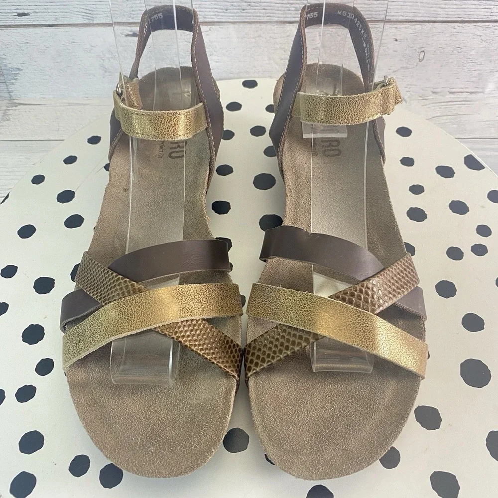 Munro Eden Wedge Sandals Womens 8 Brown Metallic Leather Strappy Comfort Shoes